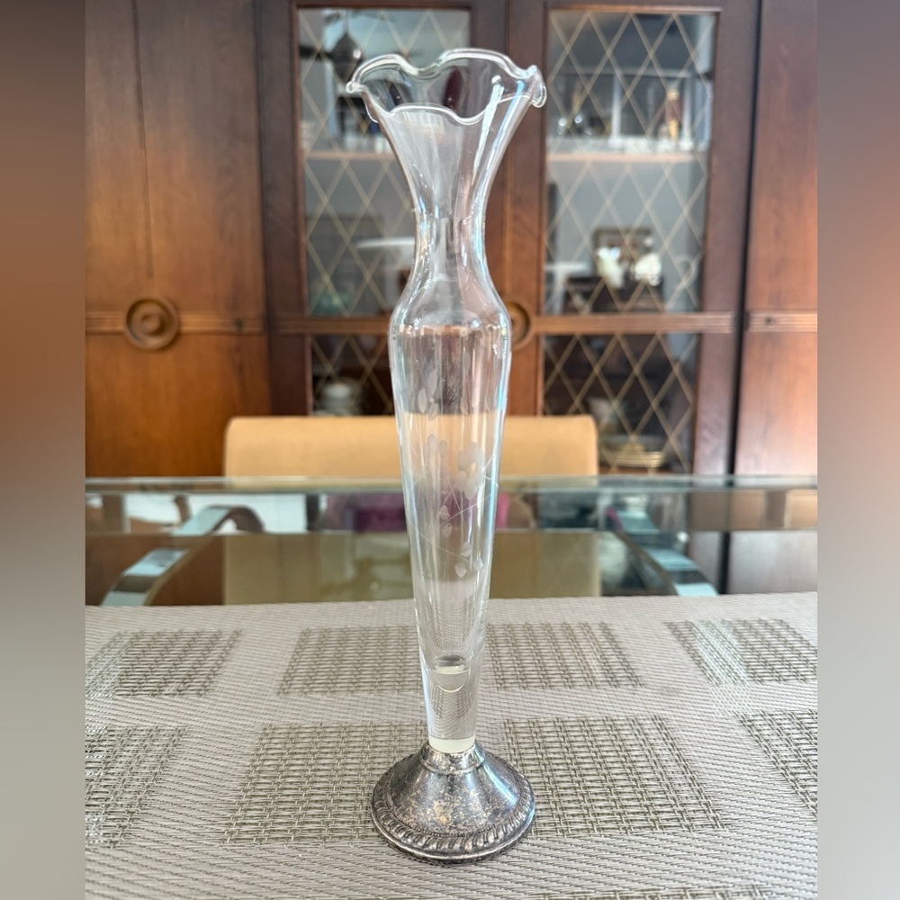 Sterling Silver Footed Etched Bud Vase